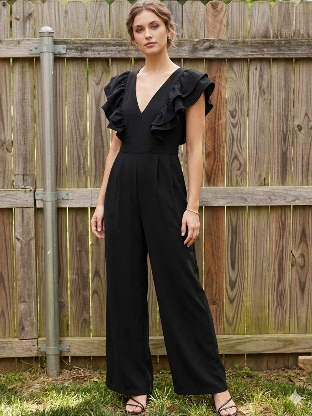 Entro Black Ruffle Sleeve Jumpsuit